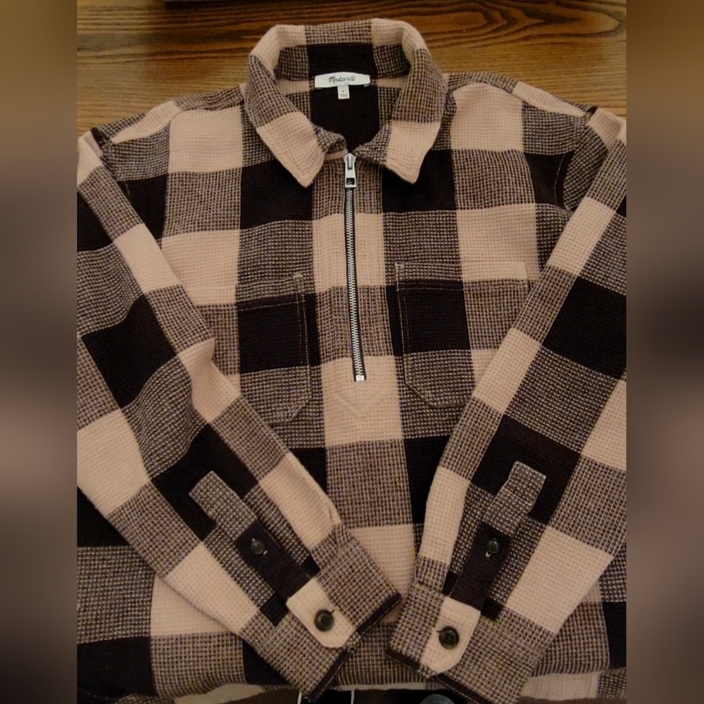 MADEWELL Waffle Popover Plaid Long Sleeve Shirt